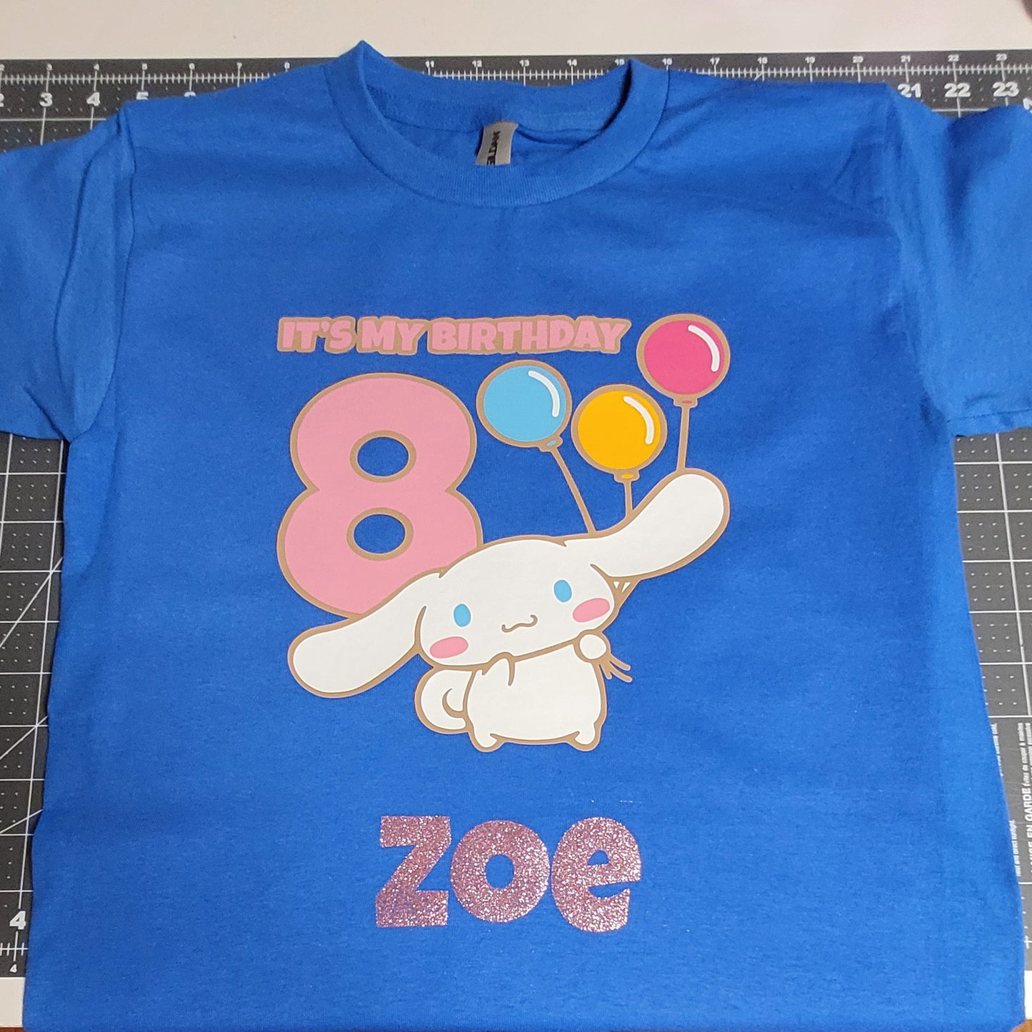 Girls Cinnamoroll Custom Name & Age Birthday Tee - SuperbCody