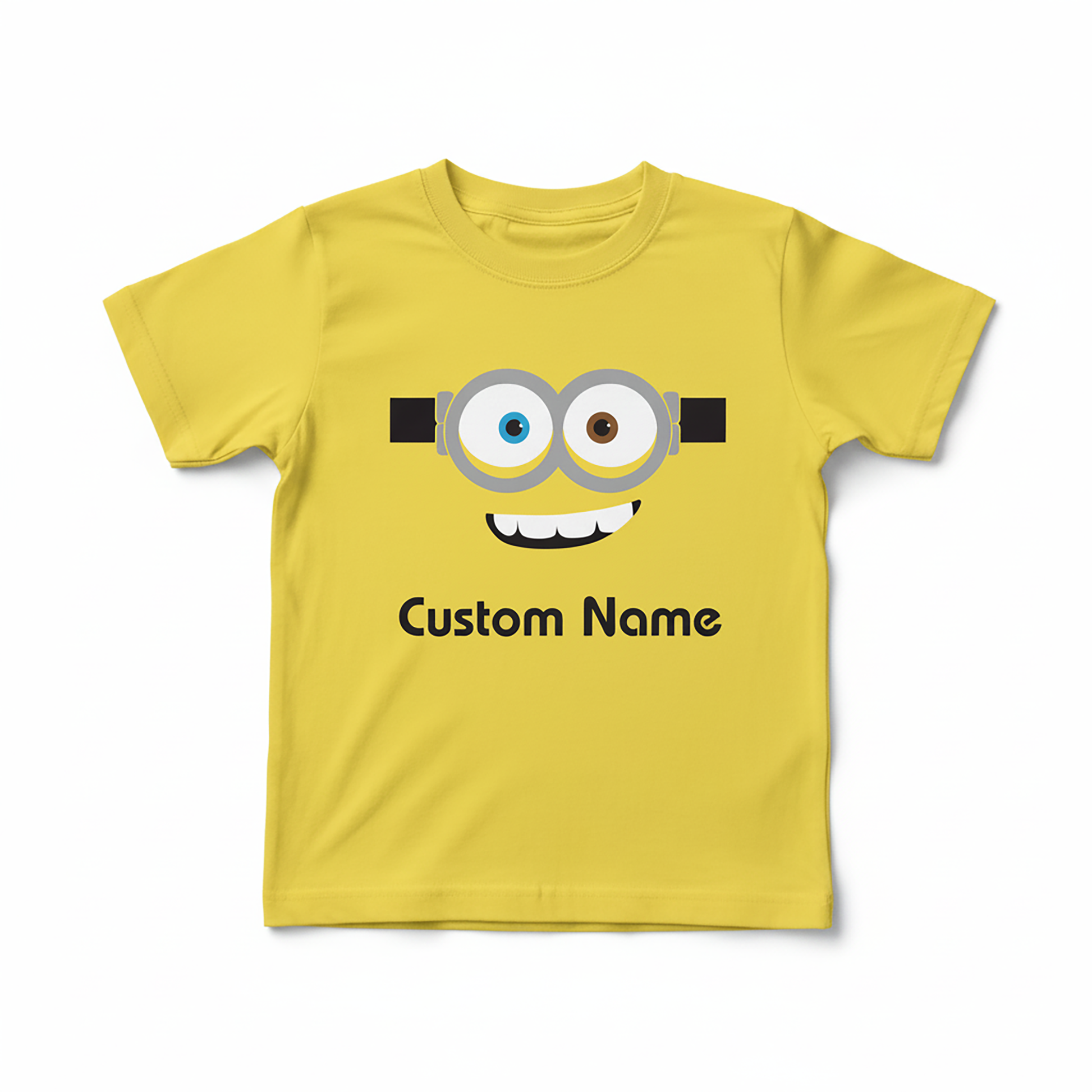 Kids custom name Minions inspired birthday shirt in yellow and purple chaos design