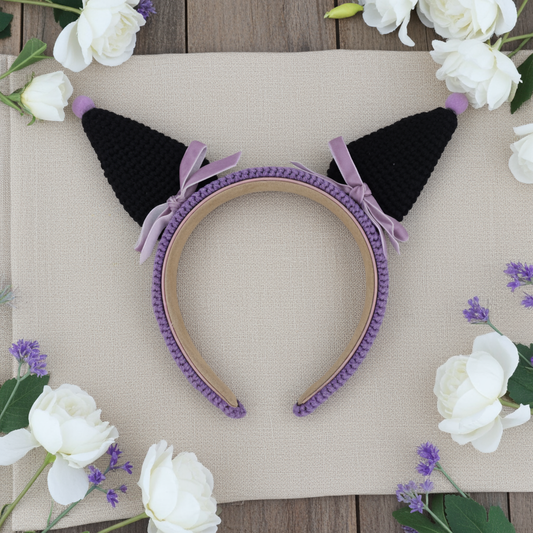 Handmade Little Devil Crochet Headband - Kuromi Ear Style