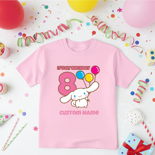 Girls Cinnamoroll Custom Name & Age Birthday Tee