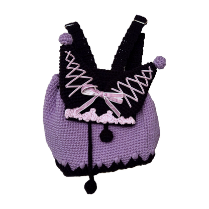 Handmade Crochet Mini Backpack - Kuromi-Inspired Little Devil Style